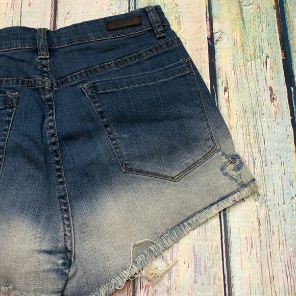 Blank NYC Short Womens 29 Blue Denim Ombre Solid Gold Hi-Rise ASO Selena Gomez - Picture 12 of 13